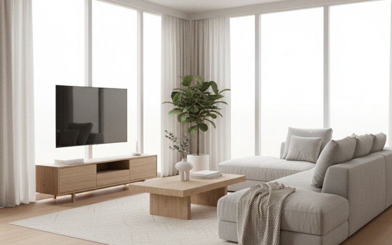 Modern Living Room Interior | Neutral Palette, Wooden Floors & Minimalist Design